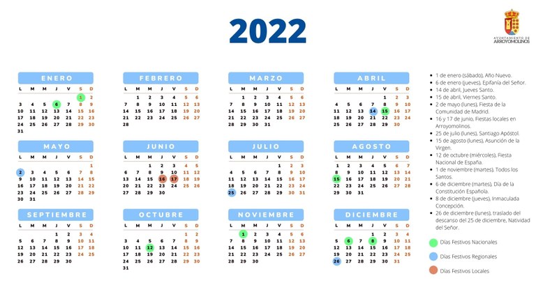 Calendario Laboral en Arroyomolinos para el año 2022
