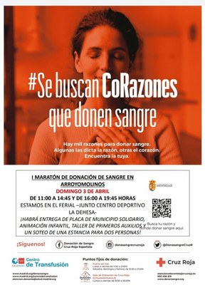 I Maratón de Donación de Sangre de Arroyomolinos #SeBuscanCoRazones que donen sangre