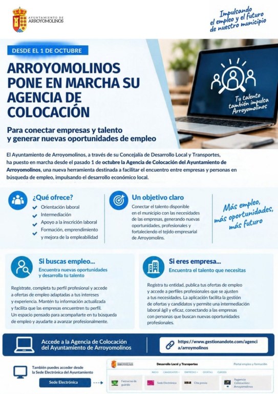 Arroyomolinos pone en marcha su Agencia de Colocación para conectar empresas y talento y generar nuevas oportunidades de empleo