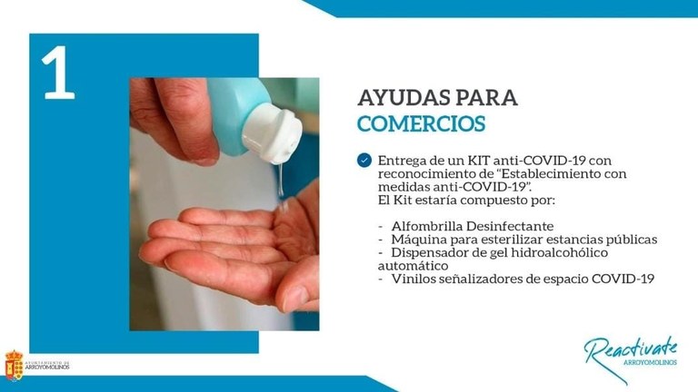 El Ayuntamiento de Arroyomolinos entregará a todos los comercios y locales del municipio un kit frente al COVID-19, para proteger a clientes y trabajadores  