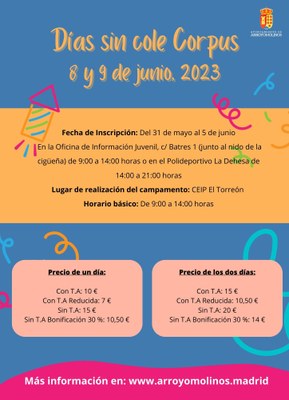 Días sin cole Corpus 8 y 9 de junio 2023