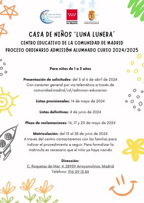 Casa de Niños - LUNA LUNERA - Presentación de solicitudes curso 2024-2025