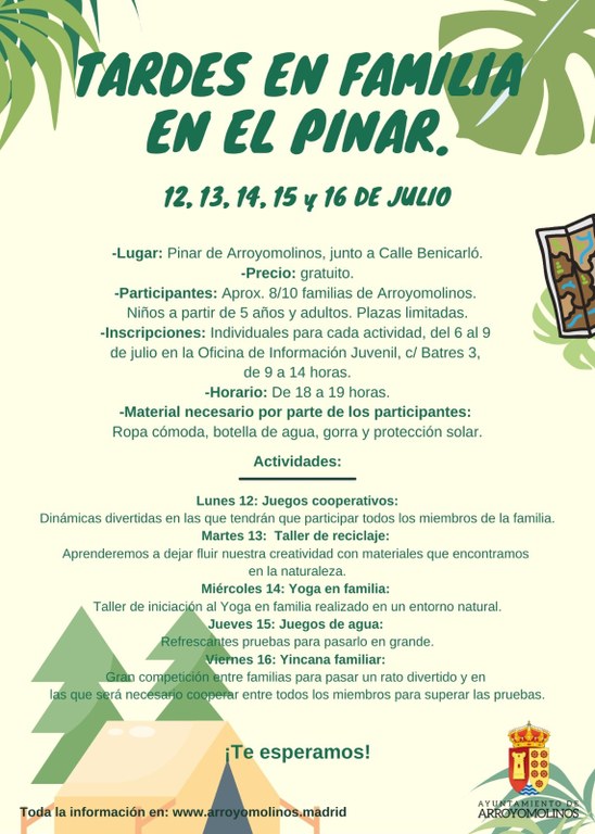El Ayuntamiento de Arroyomolinos pone en marcha el programa Tardes en Familia, en el Pinar 