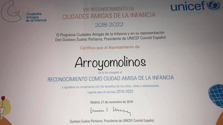 Arroyomolinos reconocida como “Ciudad Amiga de la Infancia” de UNICEF