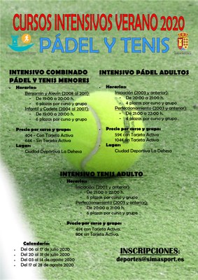 Inscripción de cursos intensivos Padel y tenis -Verano 2020