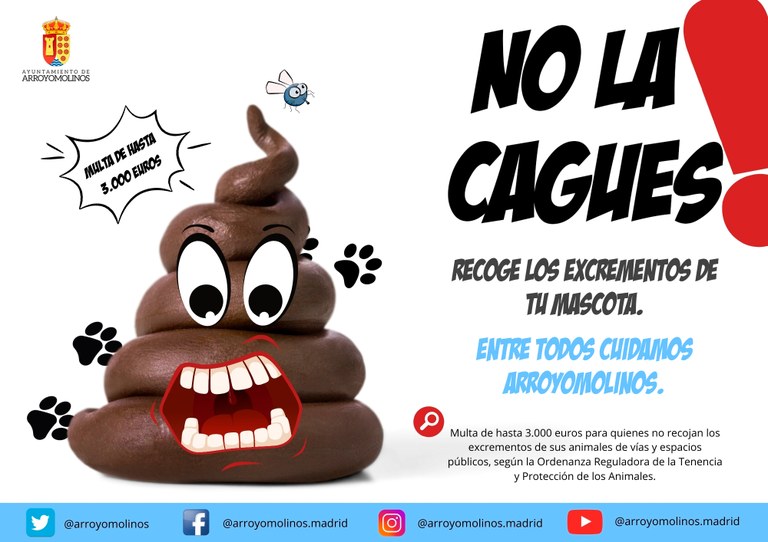 El Ayuntamiento de Arroyomolinos pone en marcha una campaña para concienciar a los vecinos de la necesidad de recoger los excrementos de sus mascotas 