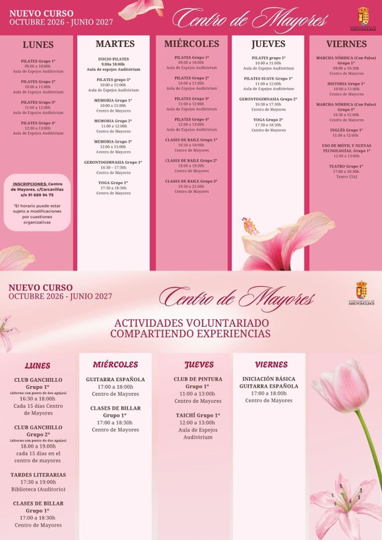 Nuevo curso 2026-2027 Actividades Centro de Mayores 